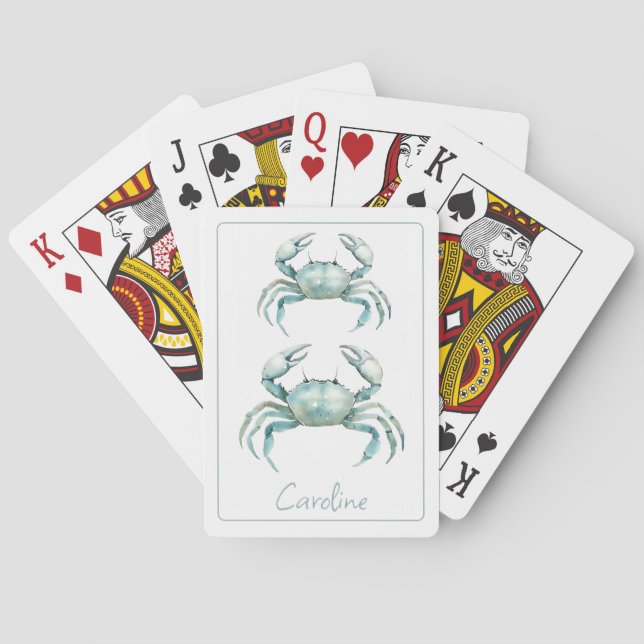 Coastal Watercolor Crab Personalized Playing Cards (Back)