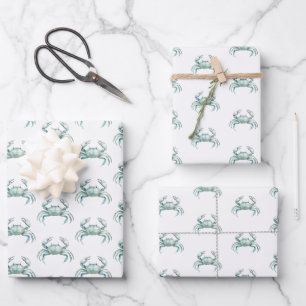 Coastal Watercolor Crab Wrapping Paper Sheet