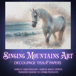 Coastal Watercolor Horse On Beach Decoupage Tissue Paper