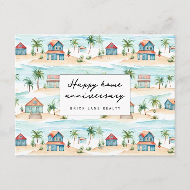 Coastal Watercolor Houses Home Anniversary Postcard (Front)