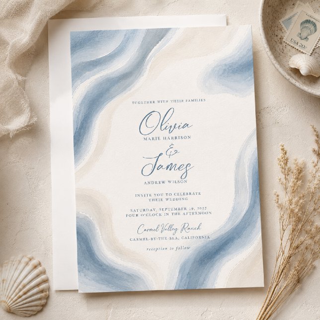 Coastal Watercolor Modern Wedding Invitation (Creator Uploaded)