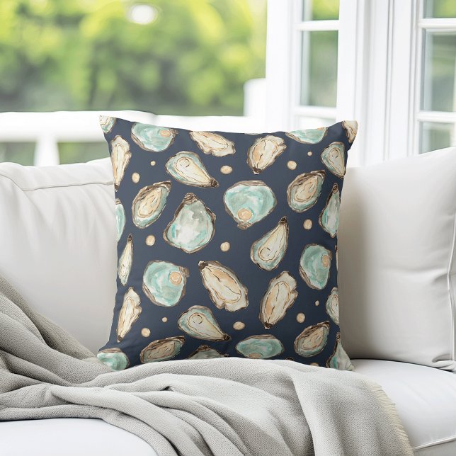 Coastal Watercolor Oyster & Pearl Pattern Cushion (Creator Uploaded)