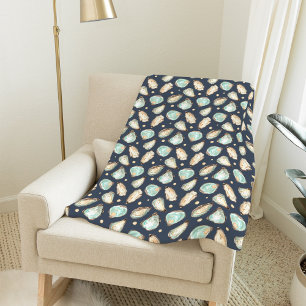 Coastal Watercolor Oyster & Pearl Pattern Fleece Blanket