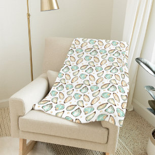 Coastal Watercolor Oyster & Pearl Pattern Fleece Blanket