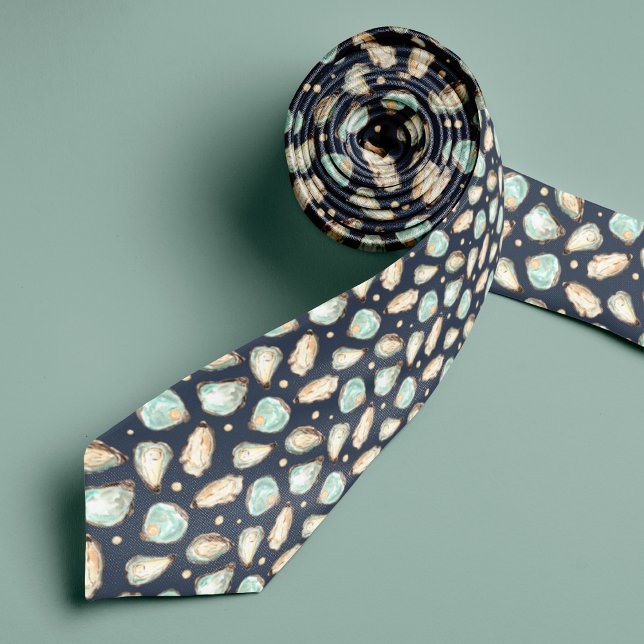 Coastal Watercolor Oyster & Pearl Pattern Tie (Creator Uploaded)
