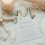 Coastal Watercolor Oyster & Pearl Wedding Invitation<br><div class="desc">This coastal chic wedding invitation features a grouping of soft cream and aqua watercolor oyster and pearl illustrations, with your wedding details beneath in classic navy blue script and serif lettering. Perfect for beach themed, summer, or nautical weddings. We recommend choosing the Laid paper type for an elegant, high-end finish....</div>