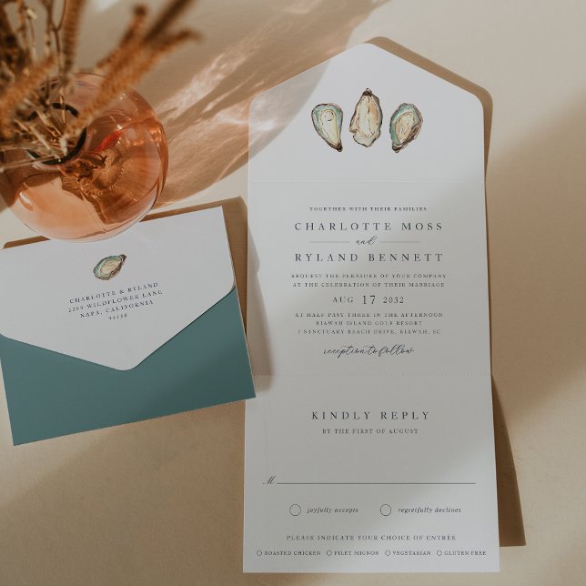 Coastal Watercolor Oyster Wedding All In One Invitation (Creator Uploaded)