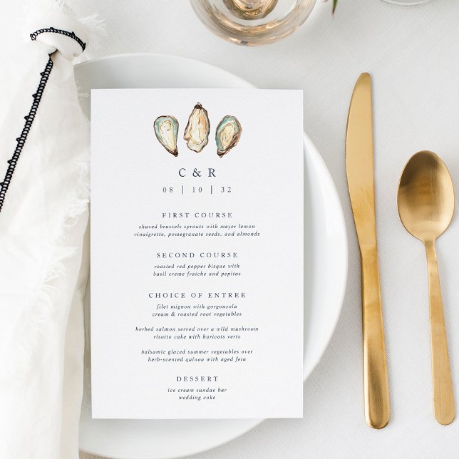 Coastal Watercolor Oyster Wedding Menu (Creator Uploaded)