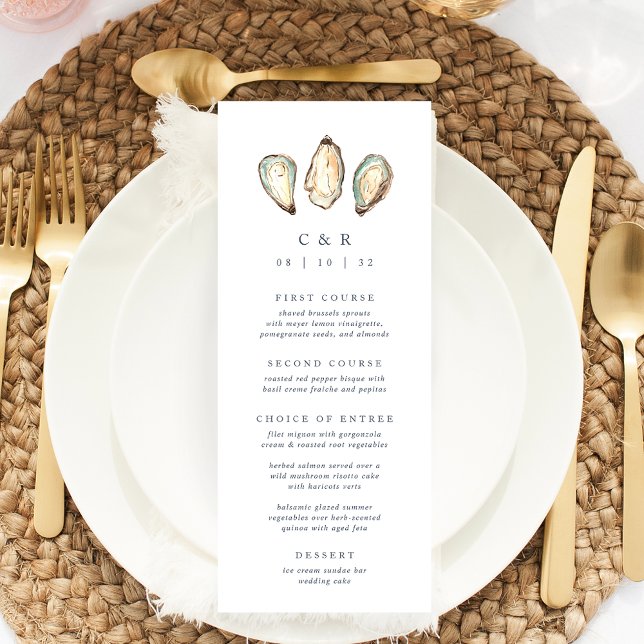 Coastal Watercolor Oyster Wedding Menu (Creator Uploaded)