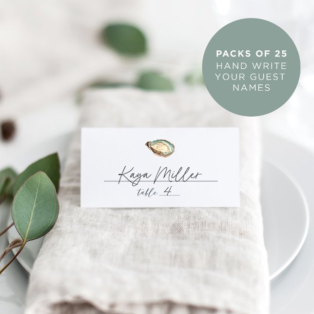 Coastal Watercolor Oyster Wedding Place Card (Creator Uploaded)