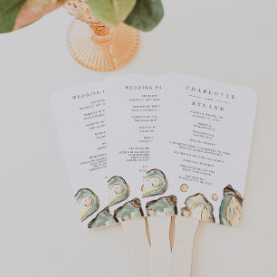 Coastal Watercolor Oyster Wedding Program Hand Fan