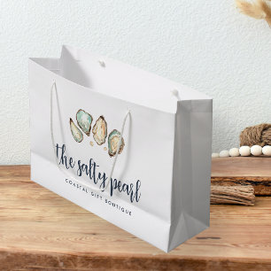 Coastal Watercolor Pearl & Oyster Large Gift Bag