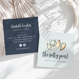 Coastal Watercolor Pearl & Oyster Square Business Card
