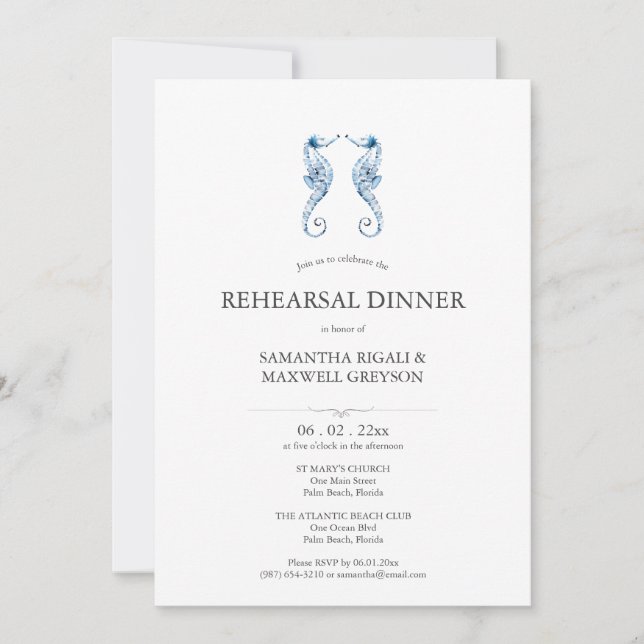 Coastal Watercolor Rehearsal Dinner Invitations (Front)