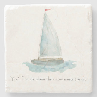 Coastal Watercolor Sailboat Stone Coaster