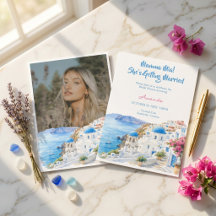 Coastal Watercolor Santorini Greece Bridal Shower