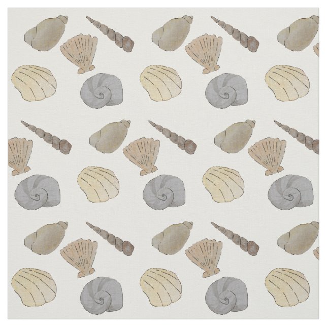 Coastal Watercolor Sea Shells Fabric (Swatch)