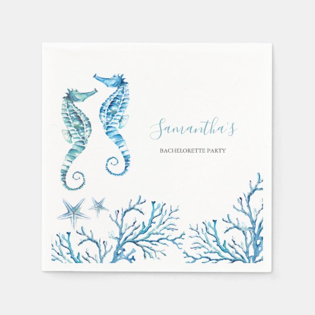 Coastal Watercolor Seahorse Personalised Napkins (Front)
