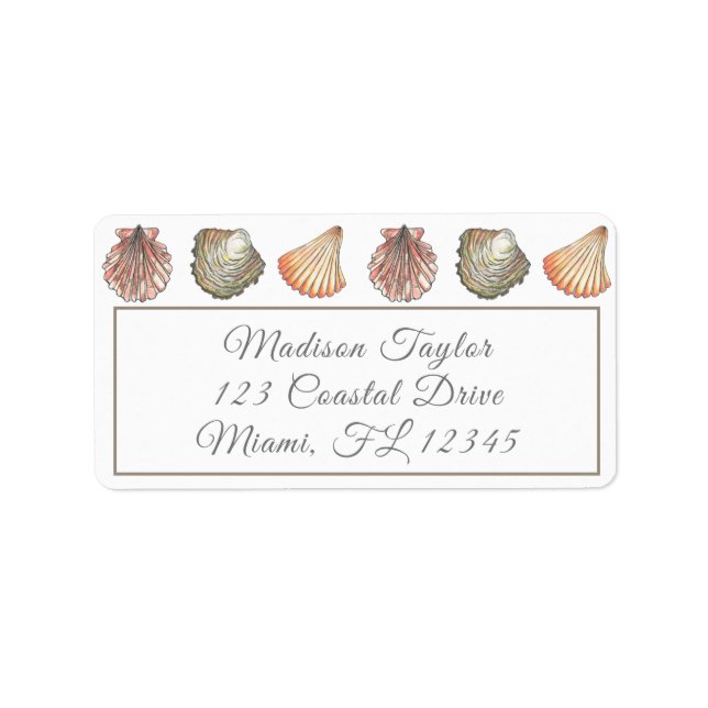 Coastal Watercolor Seashells Label (Front)