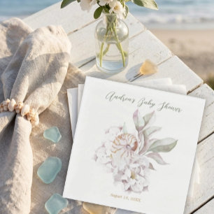Coastal Watercolor Shells and Floral Baby Shower Napkin