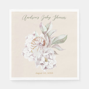 Coastal Watercolor Shells and Floral Baby Shower Napkin