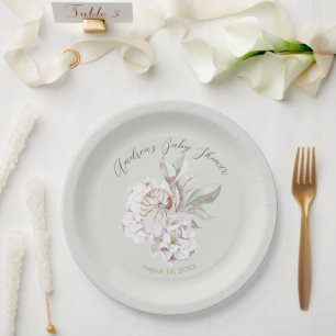 Coastal Watercolor Shells and Floral Baby Shower Paper Plate
