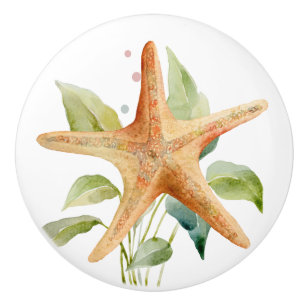 Coastal Watercolor Starfish Beach House Décor Ceramic Knob