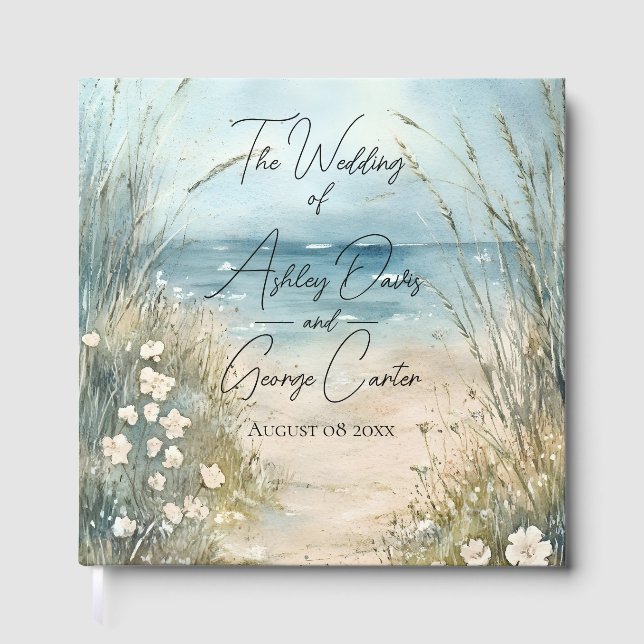 Coastal Watercolor Wedding Design Guest Book (Front)
