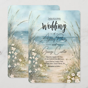 Coastal Watercolor Wedding Invitation Design