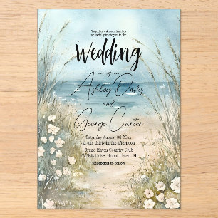 Coastal Watercolor Wedding Invitation Design