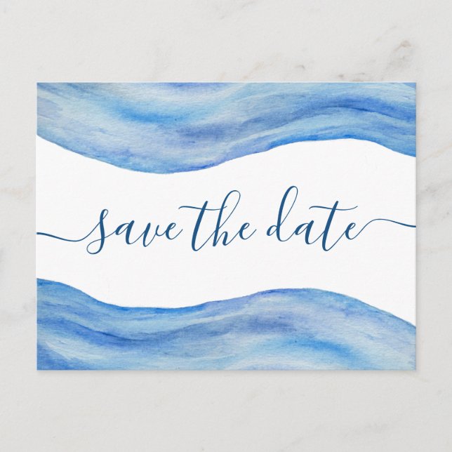 Coastal Wave Watercolor Save The Date Postcard (Front)