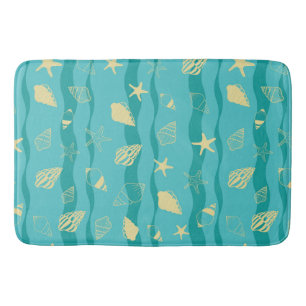 Coastal Waves & Seashell Pattern Bath Mat