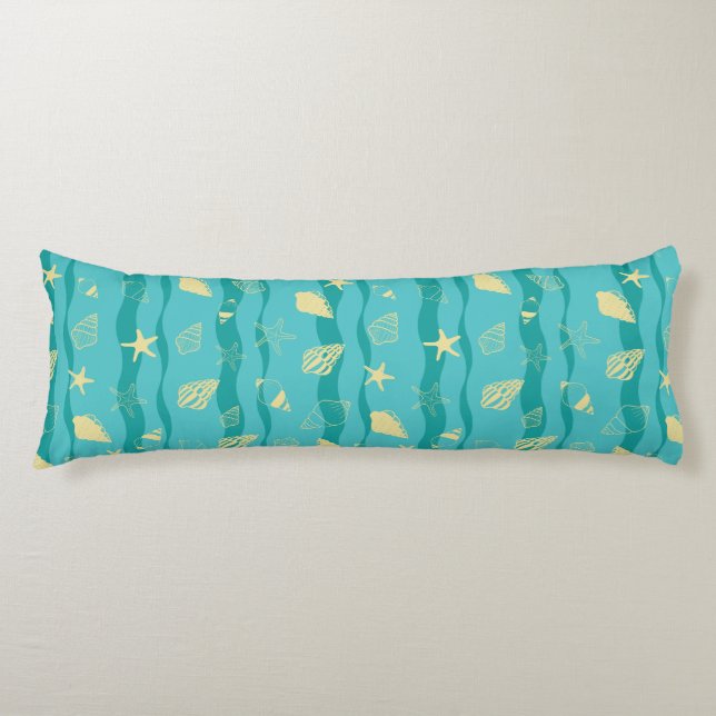Coastal Waves & Seashell Pattern Body Cushion (Front)
