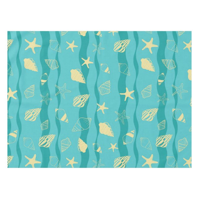 Coastal Waves & Seashell Pattern Tablecloth (Front (Horizontal))