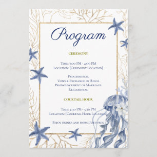 Coastal Wedding Blue & Gold Program Programme