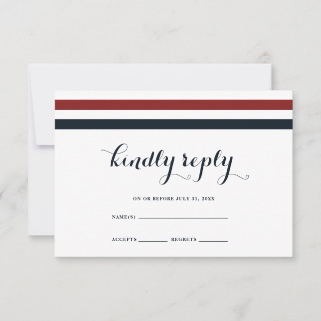 Coastal Wedding Blue Red and White RSVP Card (Front)