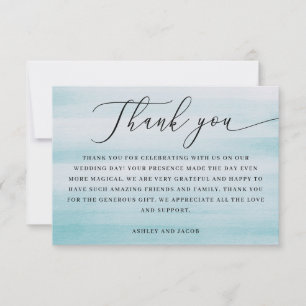 Coastal Wedding Elegant Script Nautical Blue Thank You Card