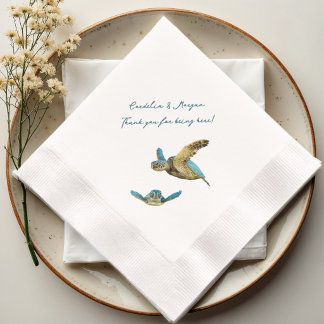 Coastal Wedding Sea Turtles Thank You Napkin