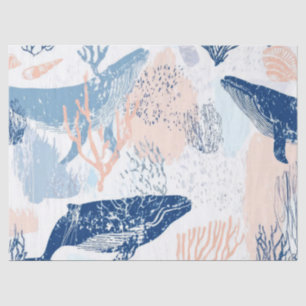 Coastal Whale Sea Life Coral Blue Peach (1) Tissue Paper