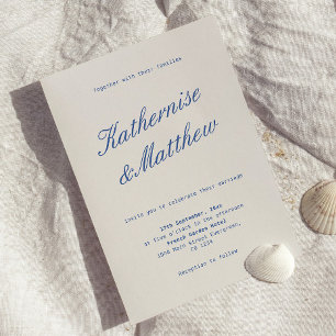 Coastal White and Navy Blue Wedding Invitation