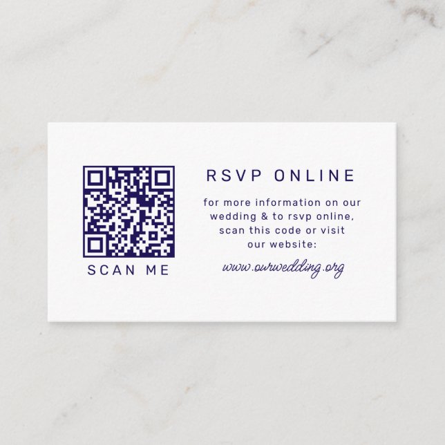 Coastal White Blue Seachell QR code RSVP Wedding Enclosure Card (Front)