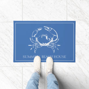 Coastal White Crab on Classic Blue Personalised Doormat