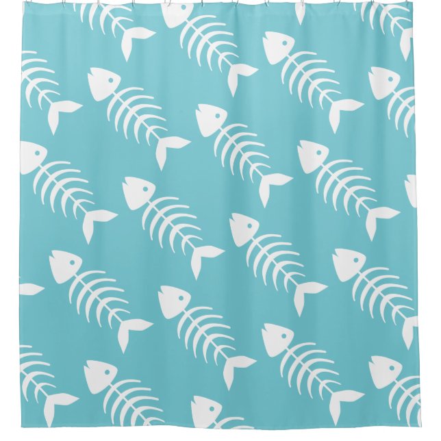 Coastal White Fish Bones Shower Curtain (Front)