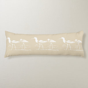 Coastal White Sandpipers & Sandy Taupe Body Cushion