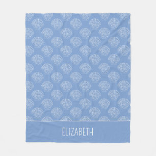 Coastal White Scallop Shells on Blue Personalised Fleece Blanket