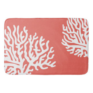 Coastal White Sea Coral & Coral Pink Bath Mat