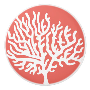 Coastal White Sea Coral & Coral Pink Ceramic Knob