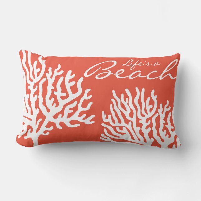 Coastal White Sea Coral Life's a Beach Lumbar Cushion (Front)
