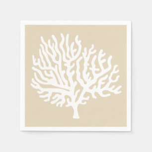 Coastal White Sea Coral & Sandy Taupe Napkin
