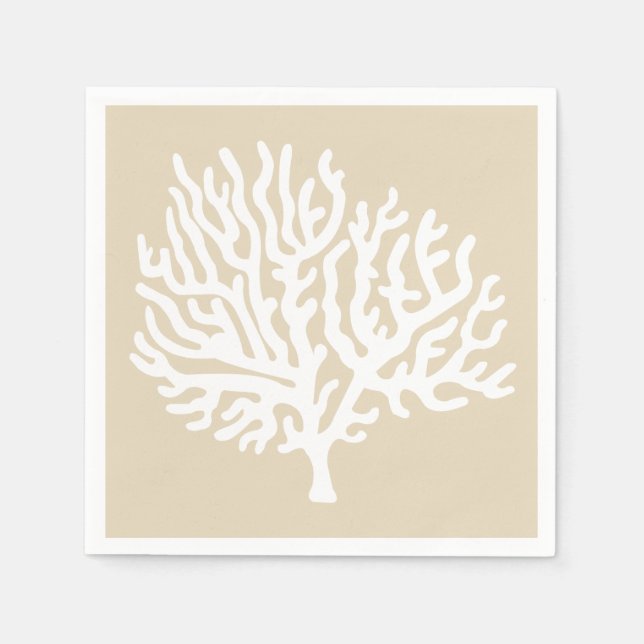 Coastal White Sea Coral & Sandy Taupe Napkin (Front)